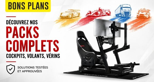 Packs simracing complets avec cockpit, volant et pédalier