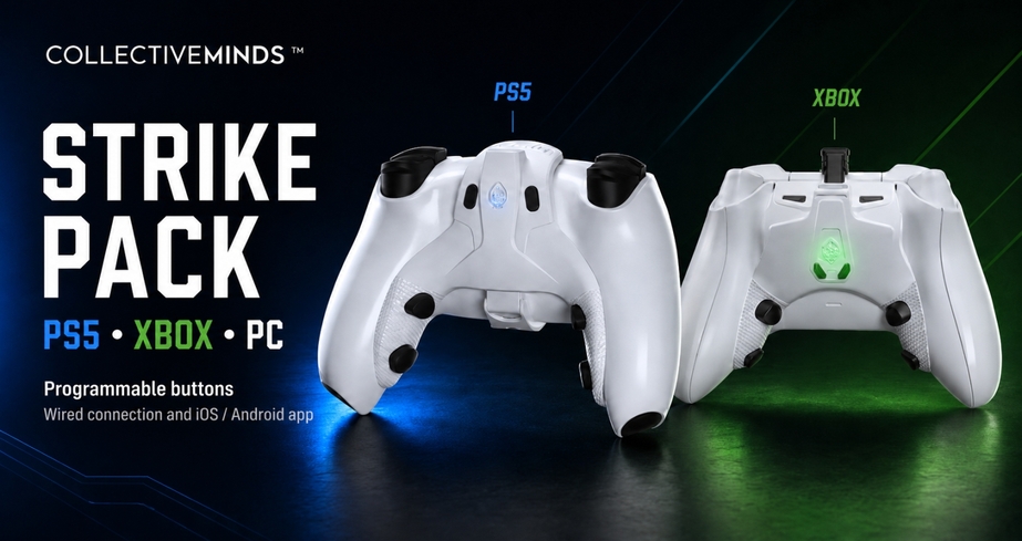 Collective Minds Strike Pack, back buttons for PS5 and Xbox controllers with programmable buttons