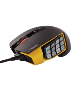 Souris gaming Scimitar RGB Jaune vue en diagonale gauche avant