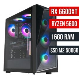 PC Gamer Platine - Processeur AMD Ryzen 5600, carte graphique RX 6600 XT, 16Go DDR5