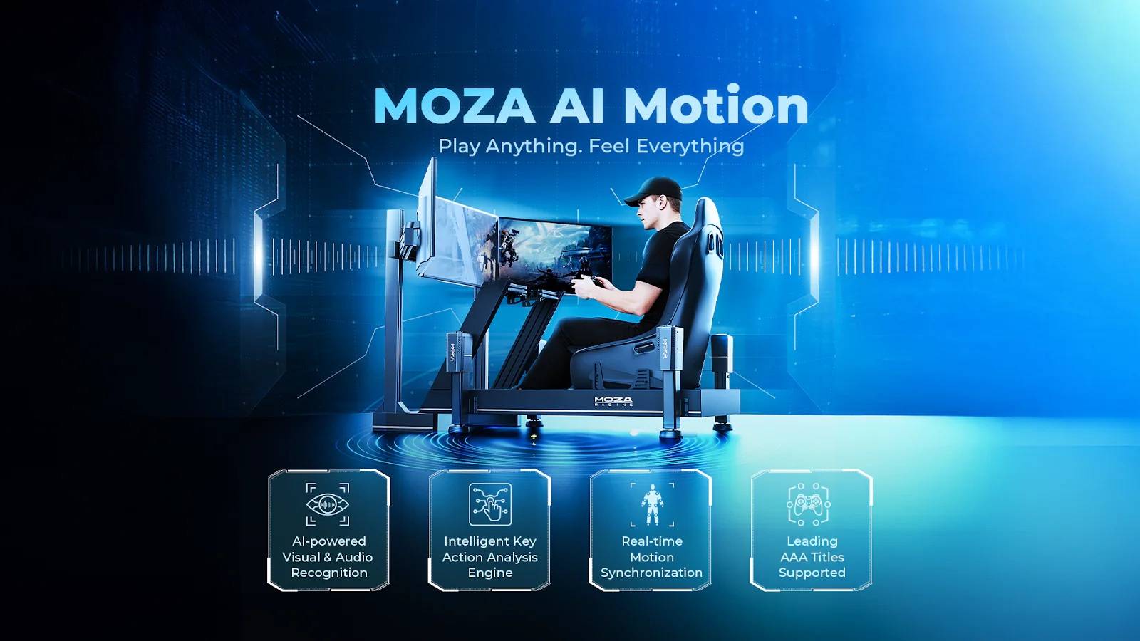 MOZA AI Motion avec cockpit HMA150 et analyse visuelle et audio pour jeux AAA