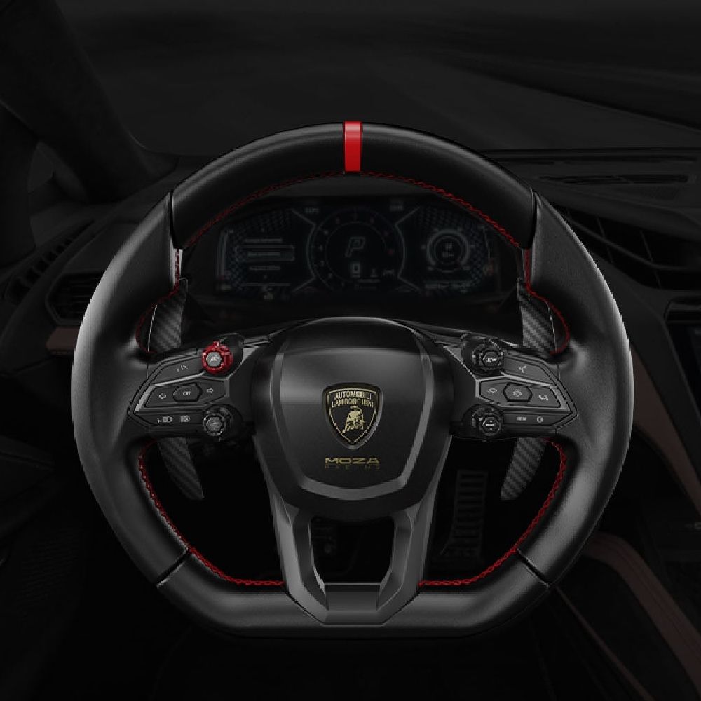 MOZA Racing Revuelto volant simracing Lamborghini cockpit