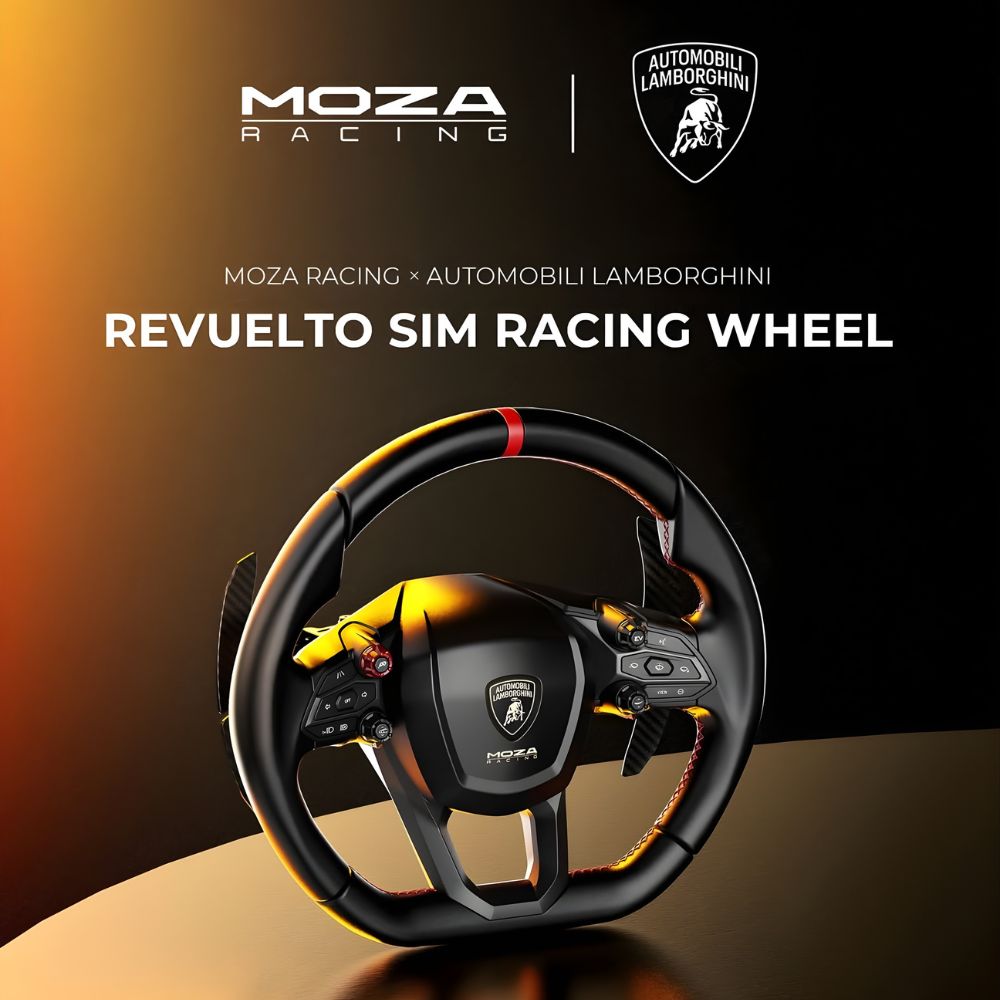 MOZA Racing Revuelto volant simracing Lamborghini configuration cockpit