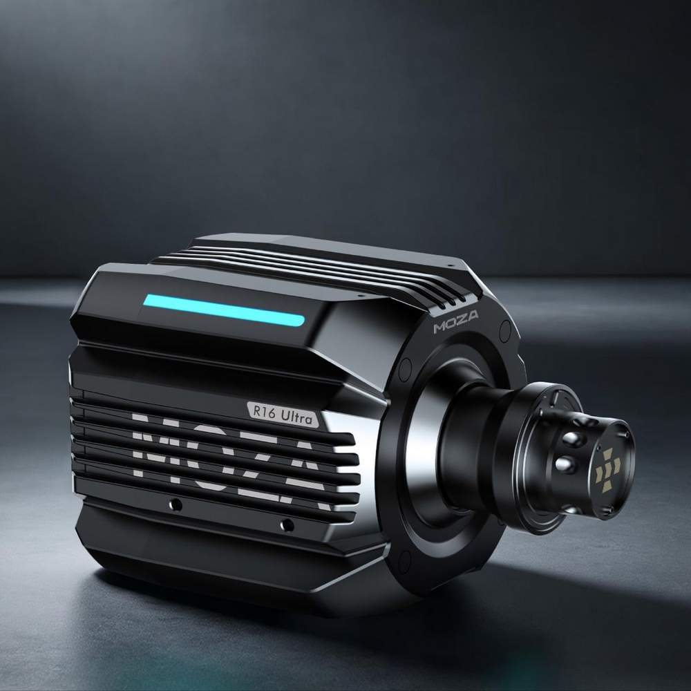 MOZA R16 Ultra avec éclairage RGB et connexions pour périphériques simracing