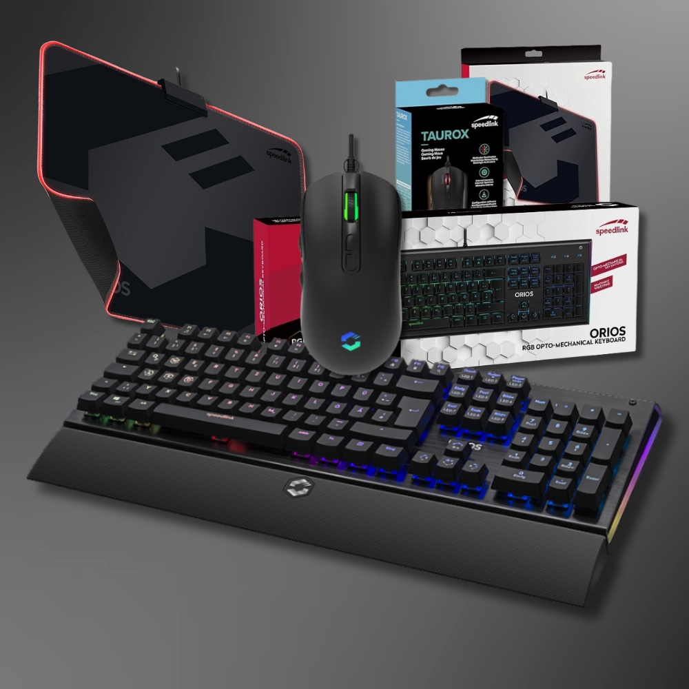 Pack gamer RGB SPEEDLINK clavier orios souris taurox tapis orios