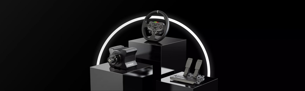 volant gaming et base direct drive avec p&eacute;dalier pour setup simracing